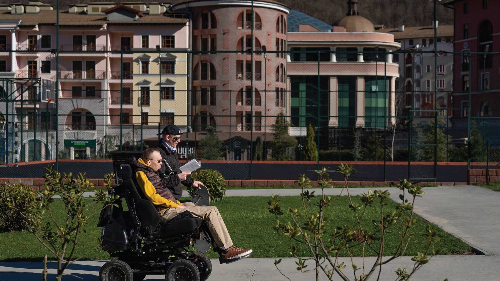 Residents enjoying Town Lane’s accessible senior housing.