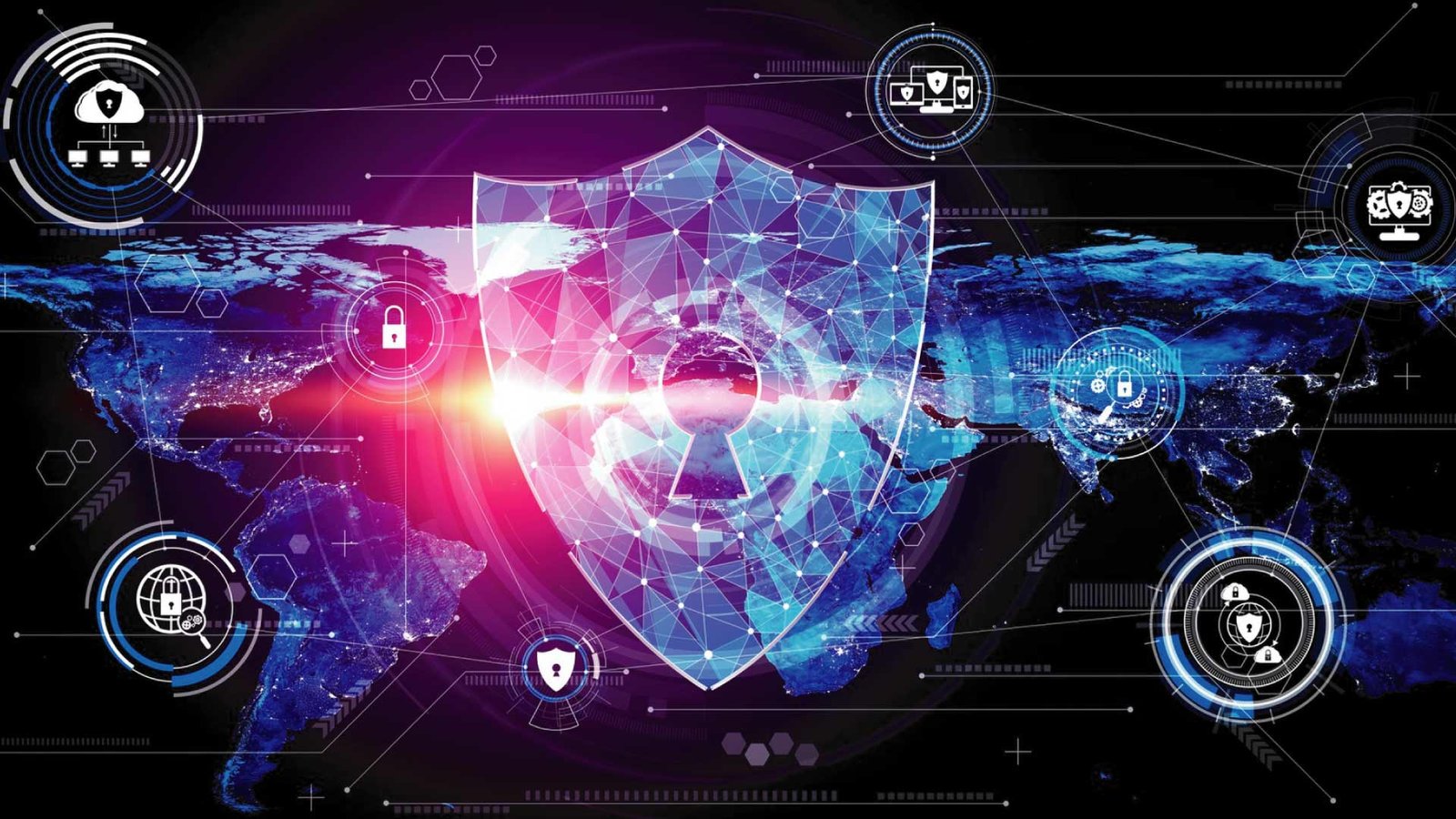 Global cybersecurity network map with iconectiv digital shield.