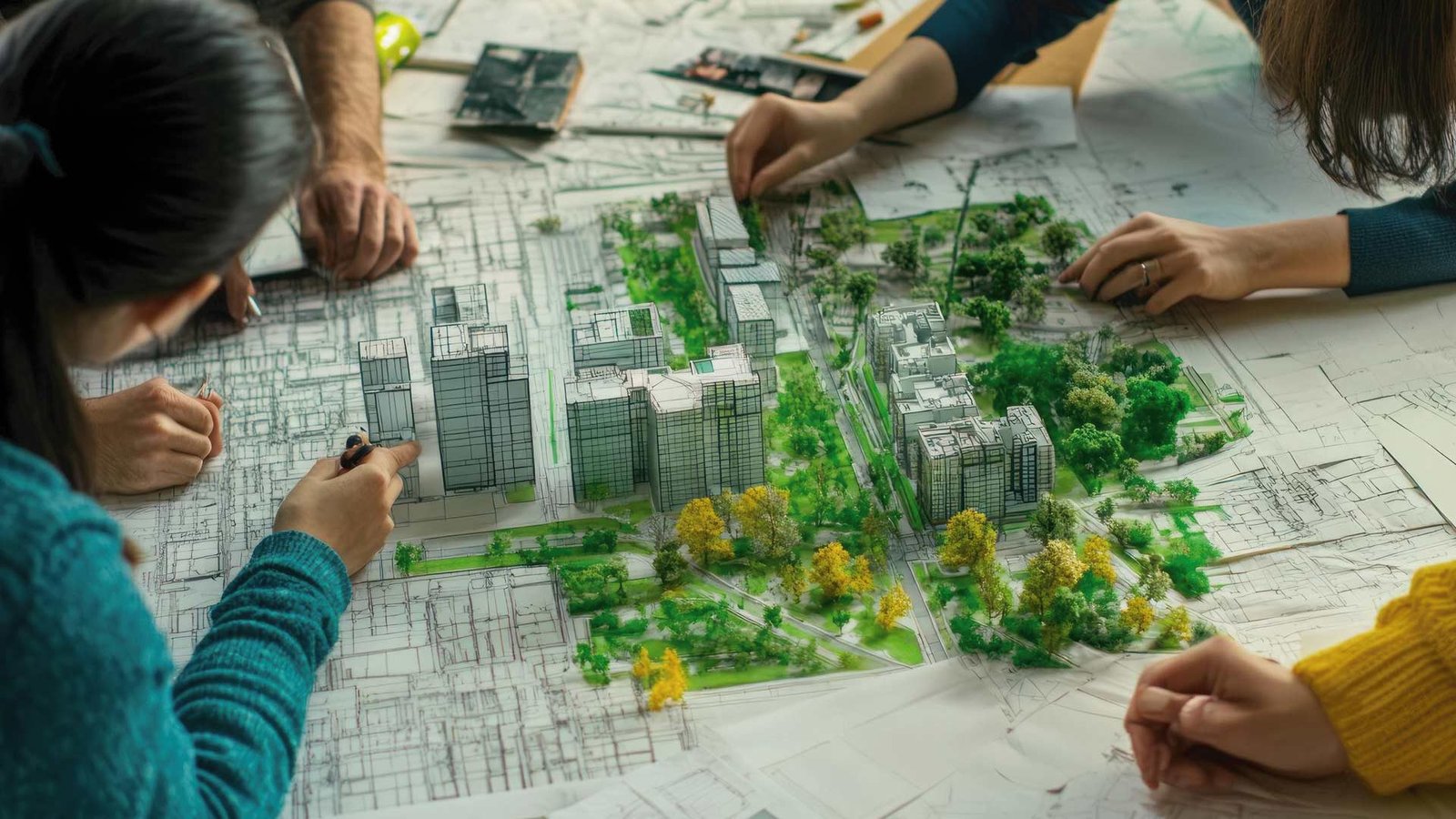 Larimar smart city urban planning model with architects collaborating.